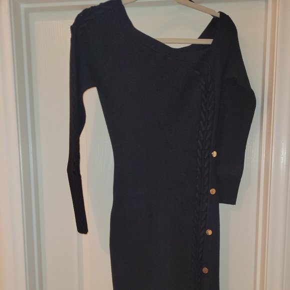Black Off Shoulder Sweater Dress - Picture 2 of 5